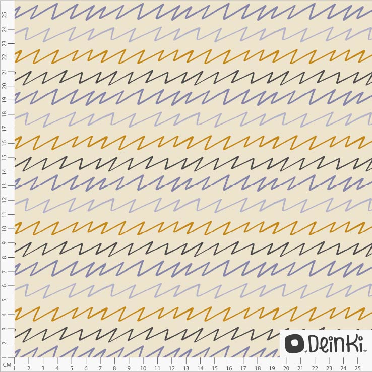Bio Stoff - Zigzagstreifen Creme Bunt von Deinki in creme