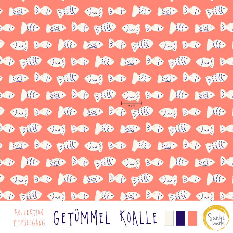 Bio Webware Stoff - Getümmel Koralle - Sanktwerk, Maritim, Tiere, orange, 100% Bio-Baumwolle Bio Webware Stoff - Getümmel Koralle - Sanktwerk, Maritim, Tiere, orange, 100% Bio-Baumwolle