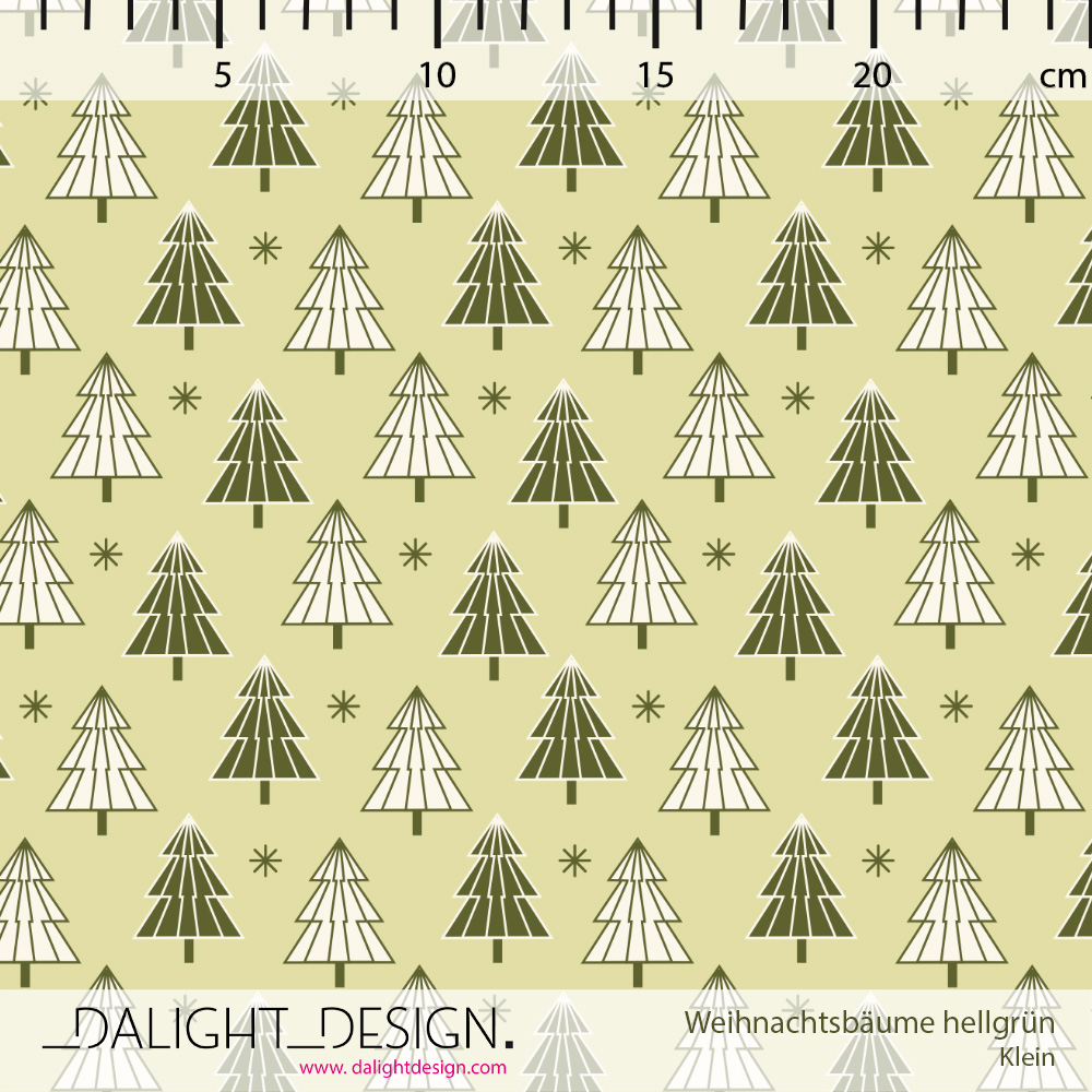 Scuba Stoff  - Weihnachtsbäume hellgrün klein - DalightDesign, Bäume & Palmen, grün, Weihnachten, Breite 150 cm