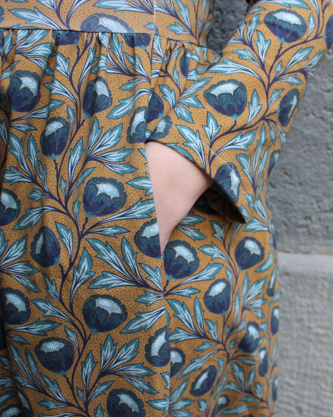 Organic Fabric - Autumn Poetry Floral Mustard by Sanne Paul in mustard