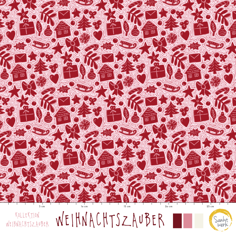 Bio Webware Stoff - Weihnachtszauber - Sanktwerk, Weihnachten, rosa, 100% Bio-Baumwolle Bio Webware Stoff - Weihnachtszauber - Sanktwerk, Weihnachten, rosa, 100% Bio-Baumwolle