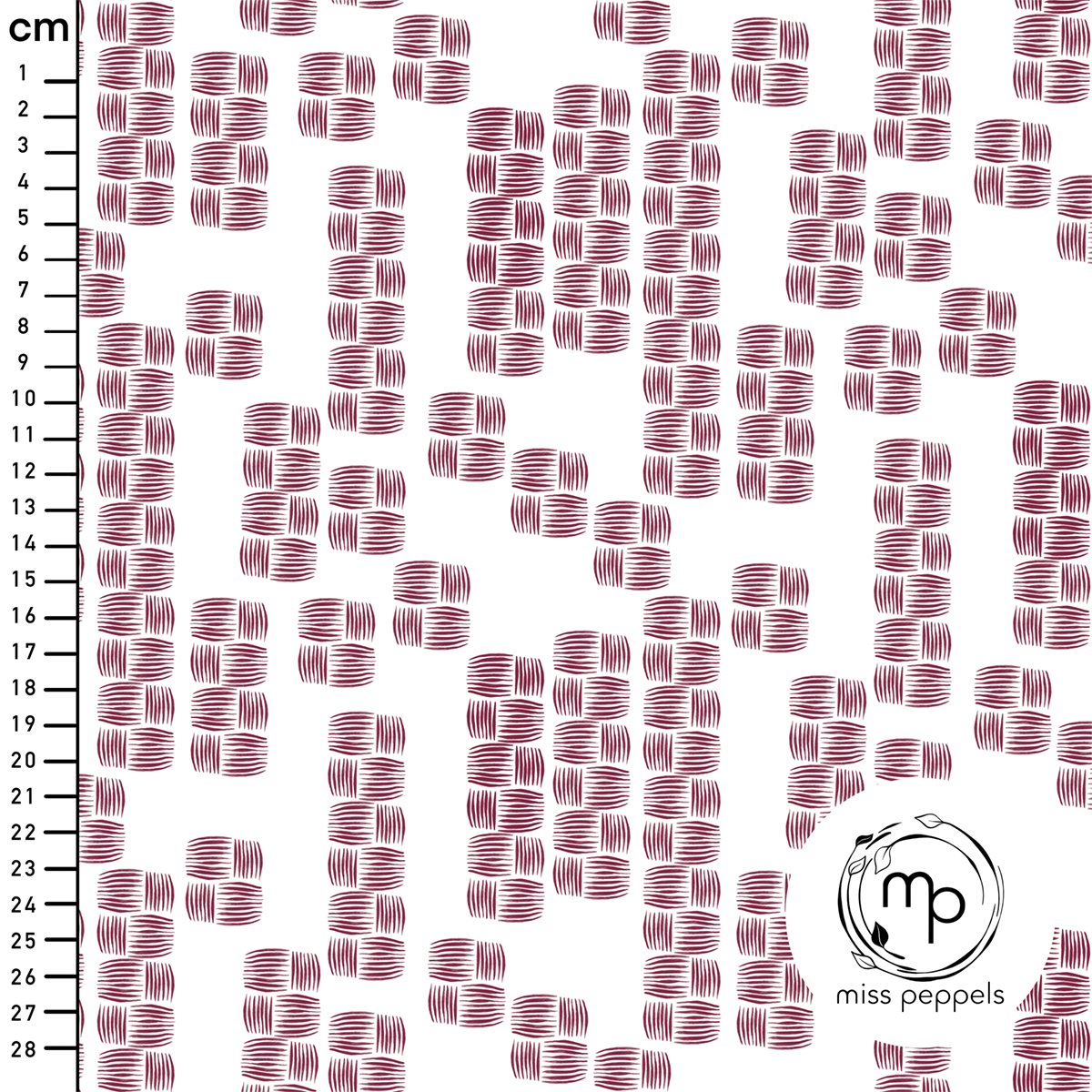 Organic Fabric - Riffel white, red