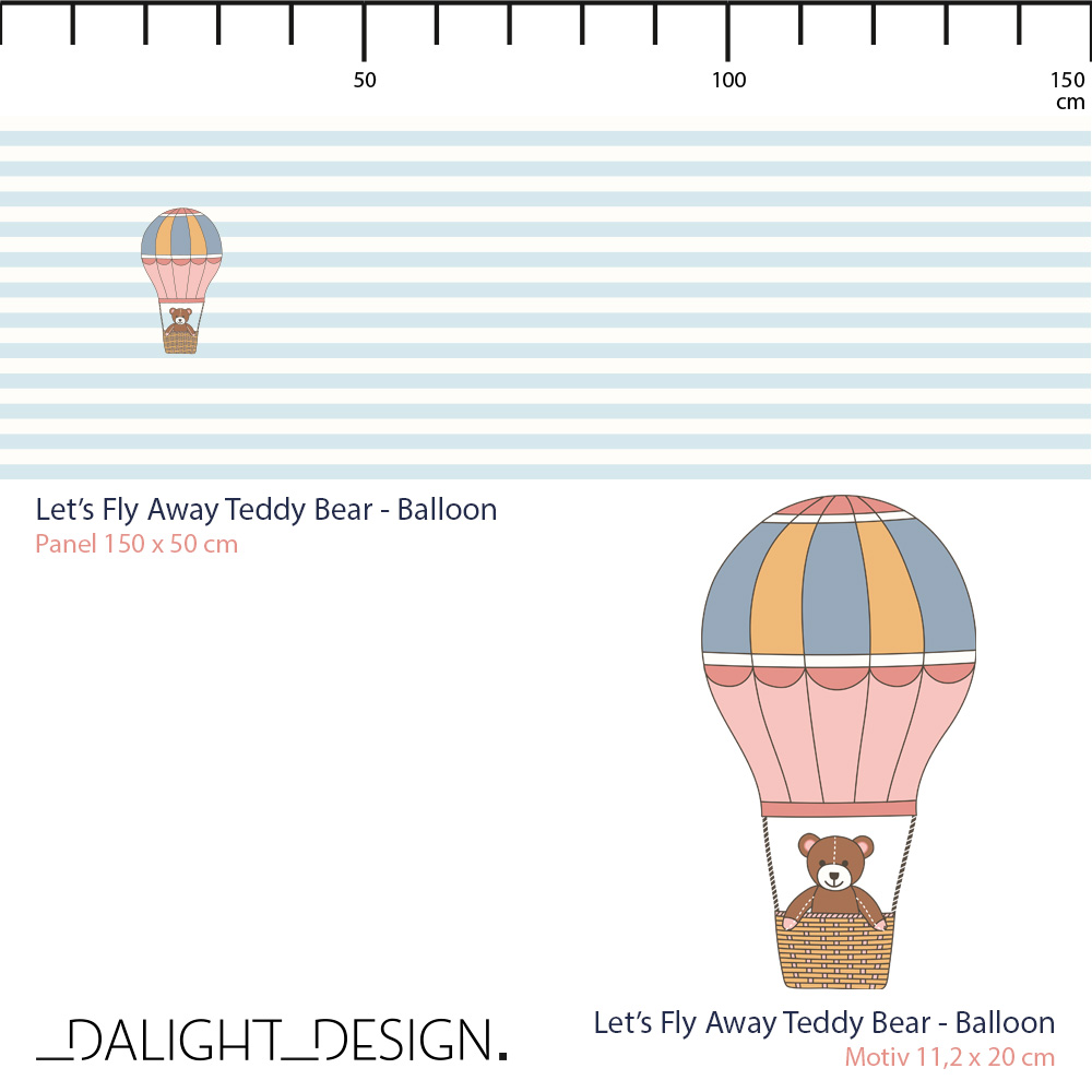 Bio Stoff - 50 cm Panel Lets Fly Away Teddy Bear Balloon von Dalight Design in blau Bio Stoff - 50 cm Panel Lets Fly Away Teddy Bear Balloon von Dalight Design in blau