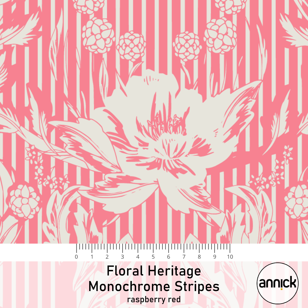 Bio Stoff  - Floral Heritage Monochrome Stripes Rasperry Red  - Annick, rot, Floral & Blumen, Streifen