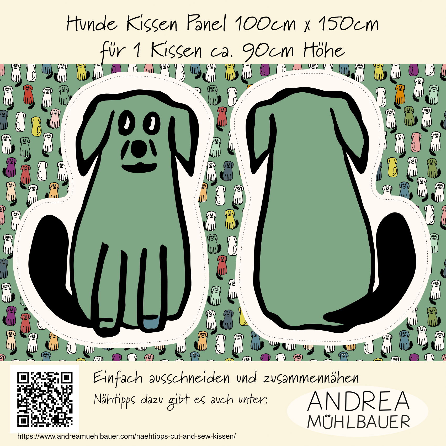 Bio Fabric - Dog Cushion Panel 100cm by Andrea Muehlbauer in green