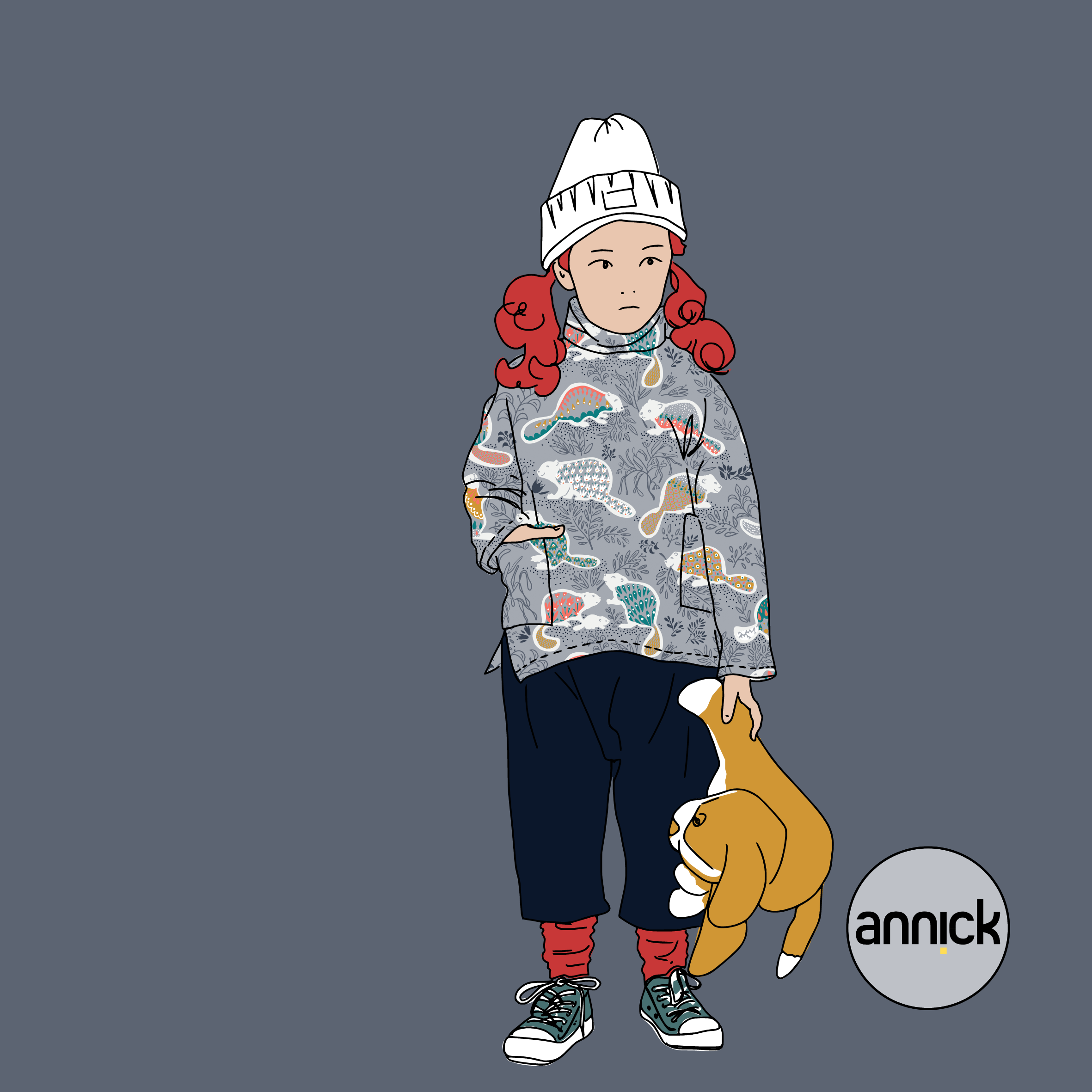 Scuba Stoff  -  Beaver Family by Day  - Annick, Tiere, grau, Breite 150 cm