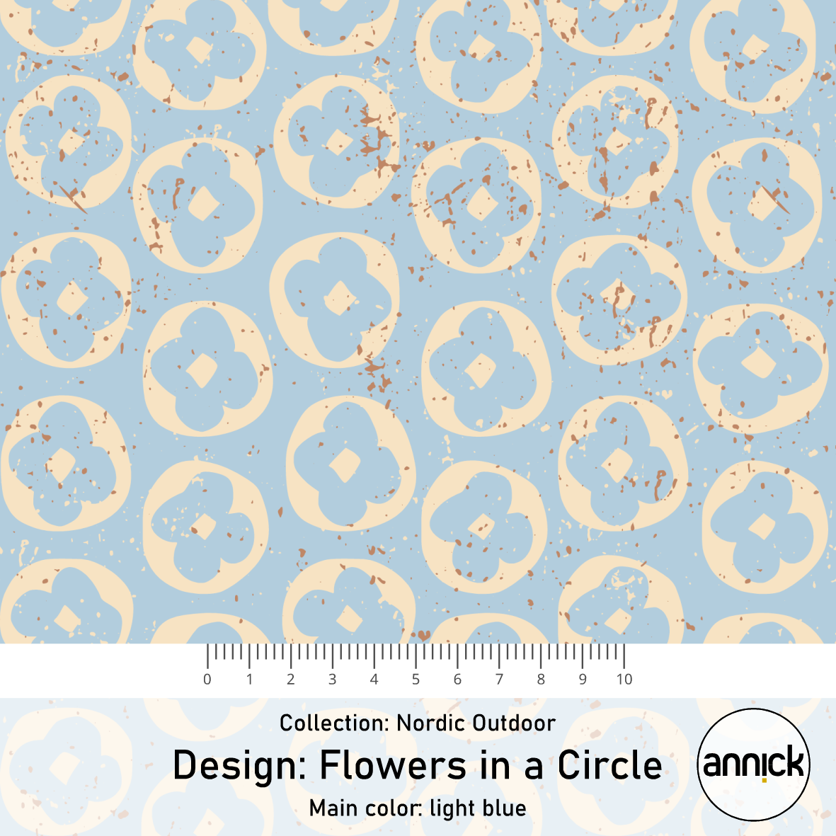 Bio Stoff  -  Nordic Flowers in a Circle Blue  - Annick, Floral & Blumen, blau