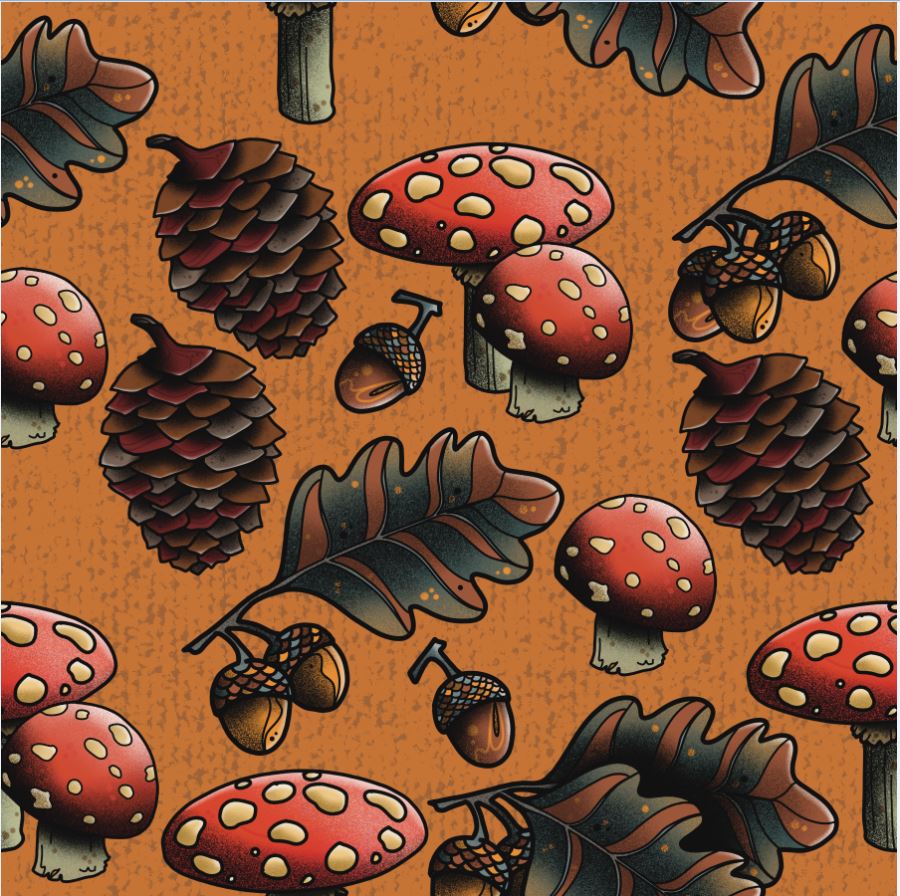 Bio Webware Stoff - Shrooms - AmesDefinitelyOdd, Natur, Wald, kupfer/rost, 100% Bio-Baumwolle Bio Webware Stoff - Shrooms - AmesDefinitelyOdd, Natur, Wald, kupfer/rost, 100% Bio-Baumwolle