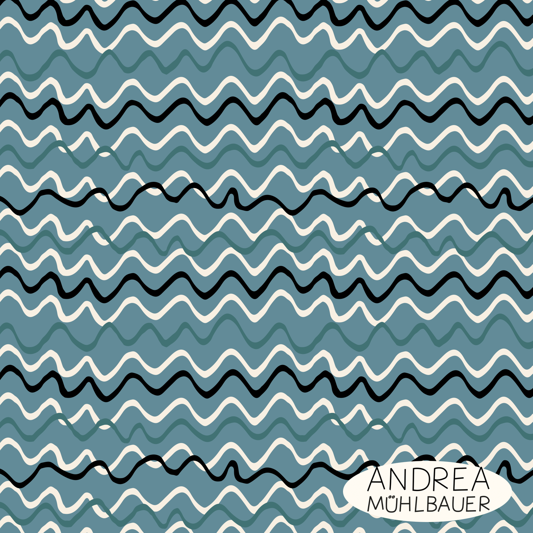 Bio Stoff - Handgezeichnete Wellen Blau von Andrea Muehlbauer in blau