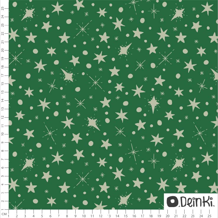 Bio Webware Stoff  - Sternenhimmel Grün - Deinki, grün, Weihnachten, Sterne, 100% Bio-Baumwolle