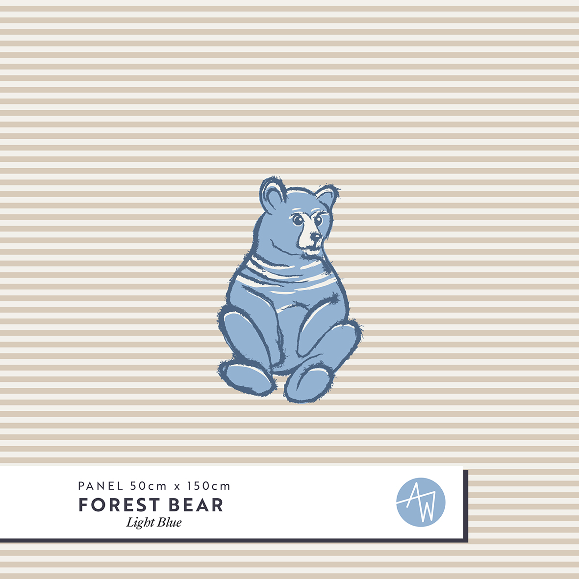 Bio Summersweat Stoff  -  50 cm Panel Forest Bear  - AlexandraWeise, creme, Herbst, Streifen, Tiere, blau, Breite 150 cm