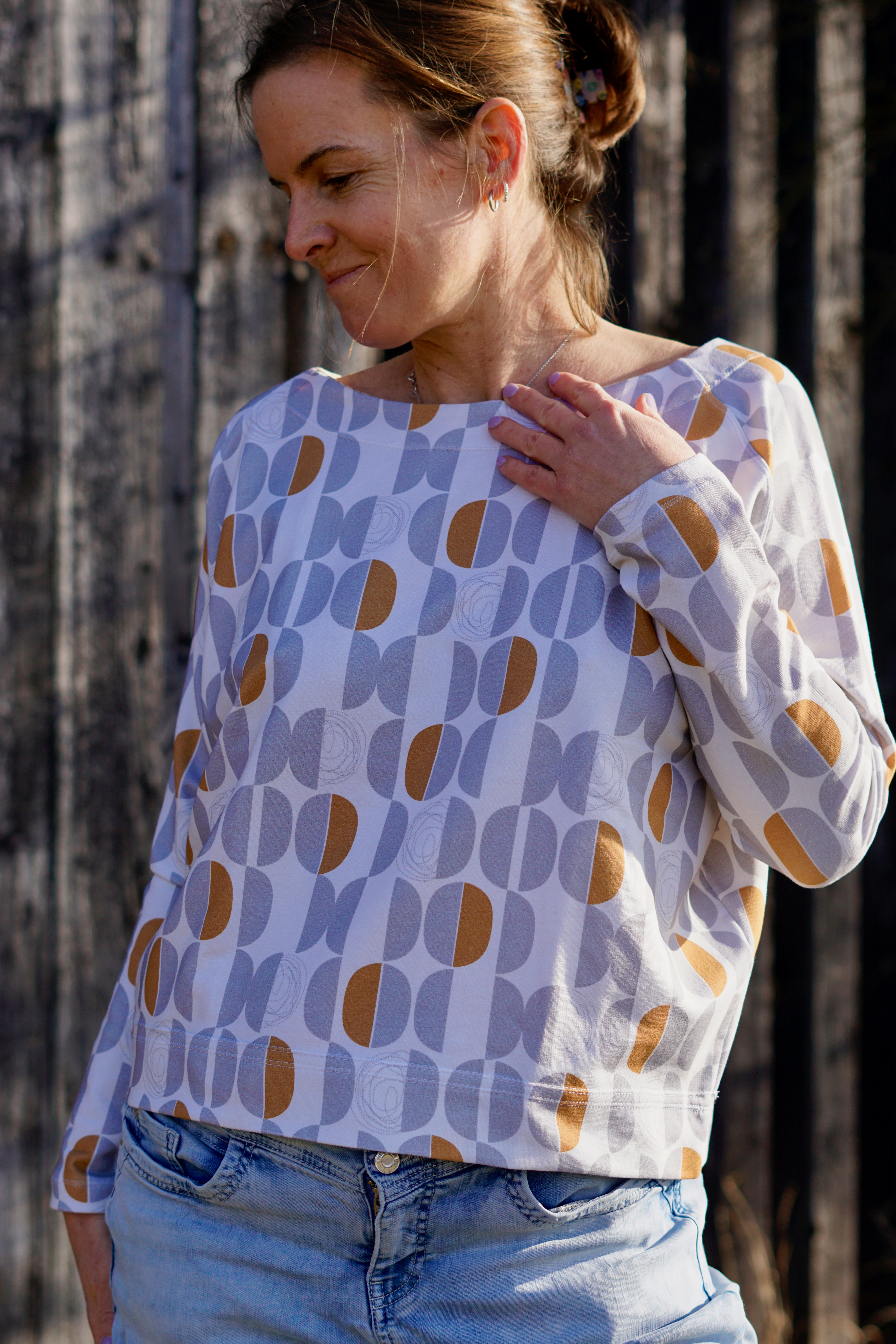 Bio Stoff - Geometric Evergreen Semicircles grau