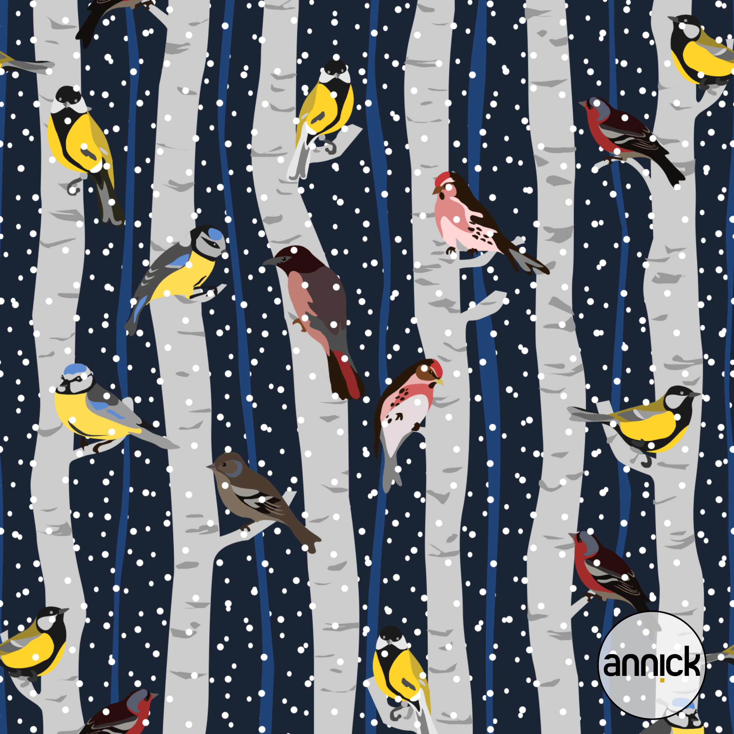 Birds in Snowy Birchwood Birds in Snowy Birchwood