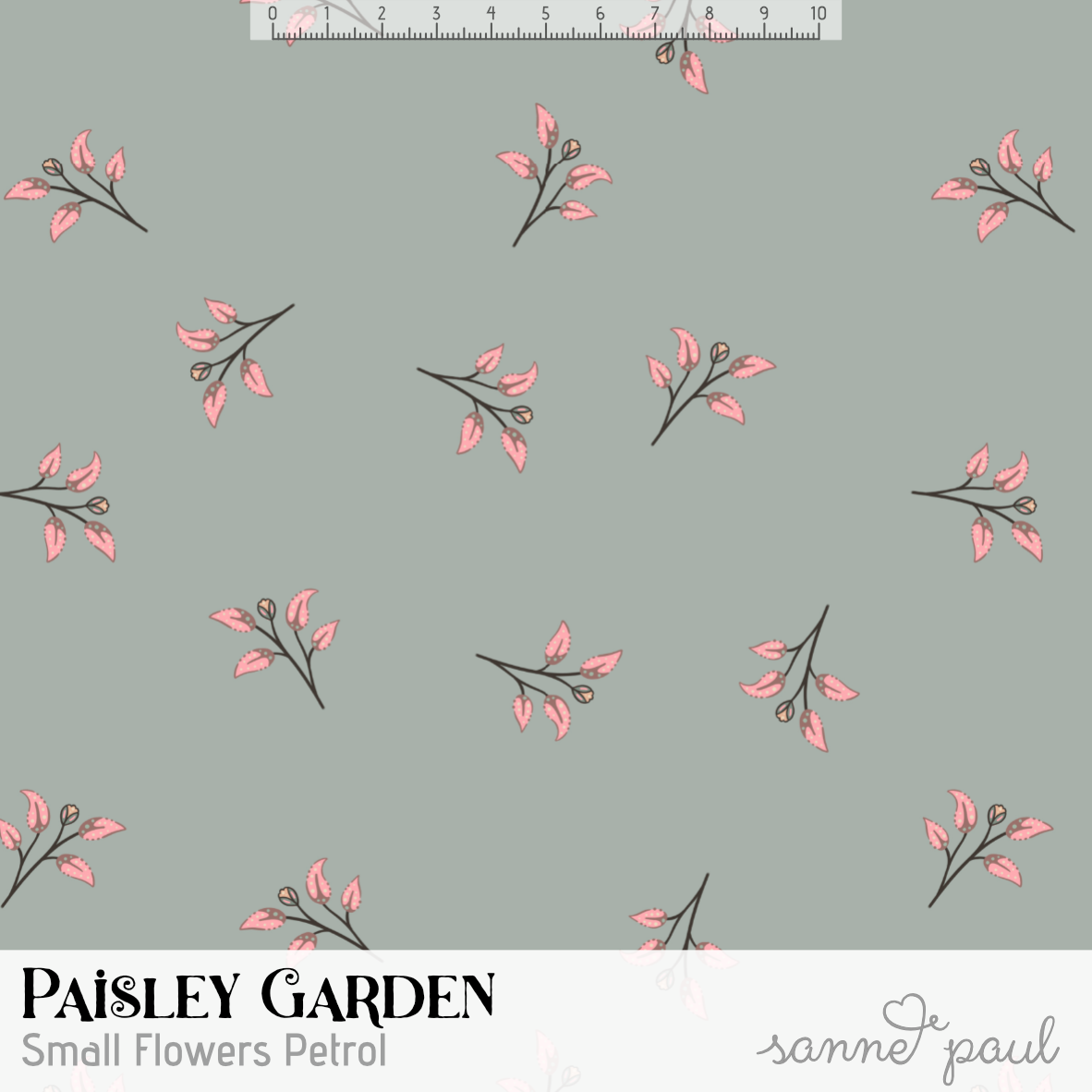 Organic Fabric  - Paisley Garden Small Flowers Petrol