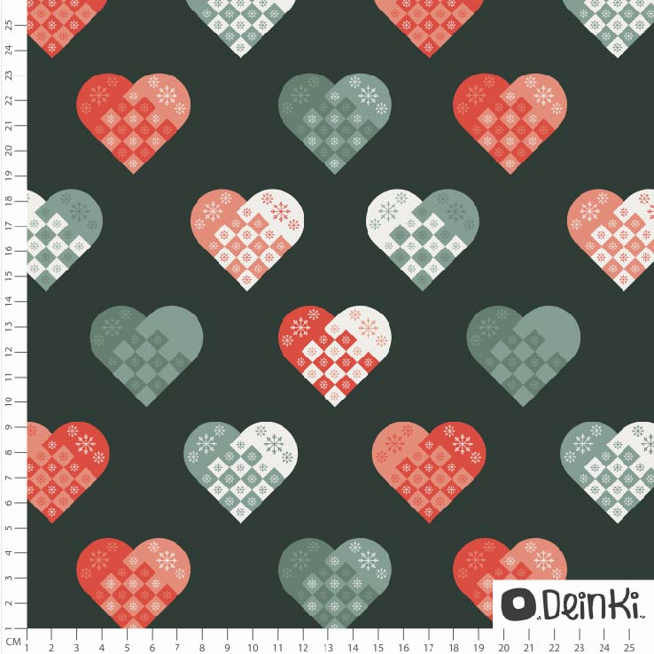 Bio Webware Stoff - Scandi Herzen Bunt - Deinki, schwarz, Weihnachten, Herzen, 100% Bio-Baumwolle Bio Webware Stoff - Scandi Herzen Bunt - Deinki, schwarz, Weihnachten, Herzen, 100% Bio-Baumwolle