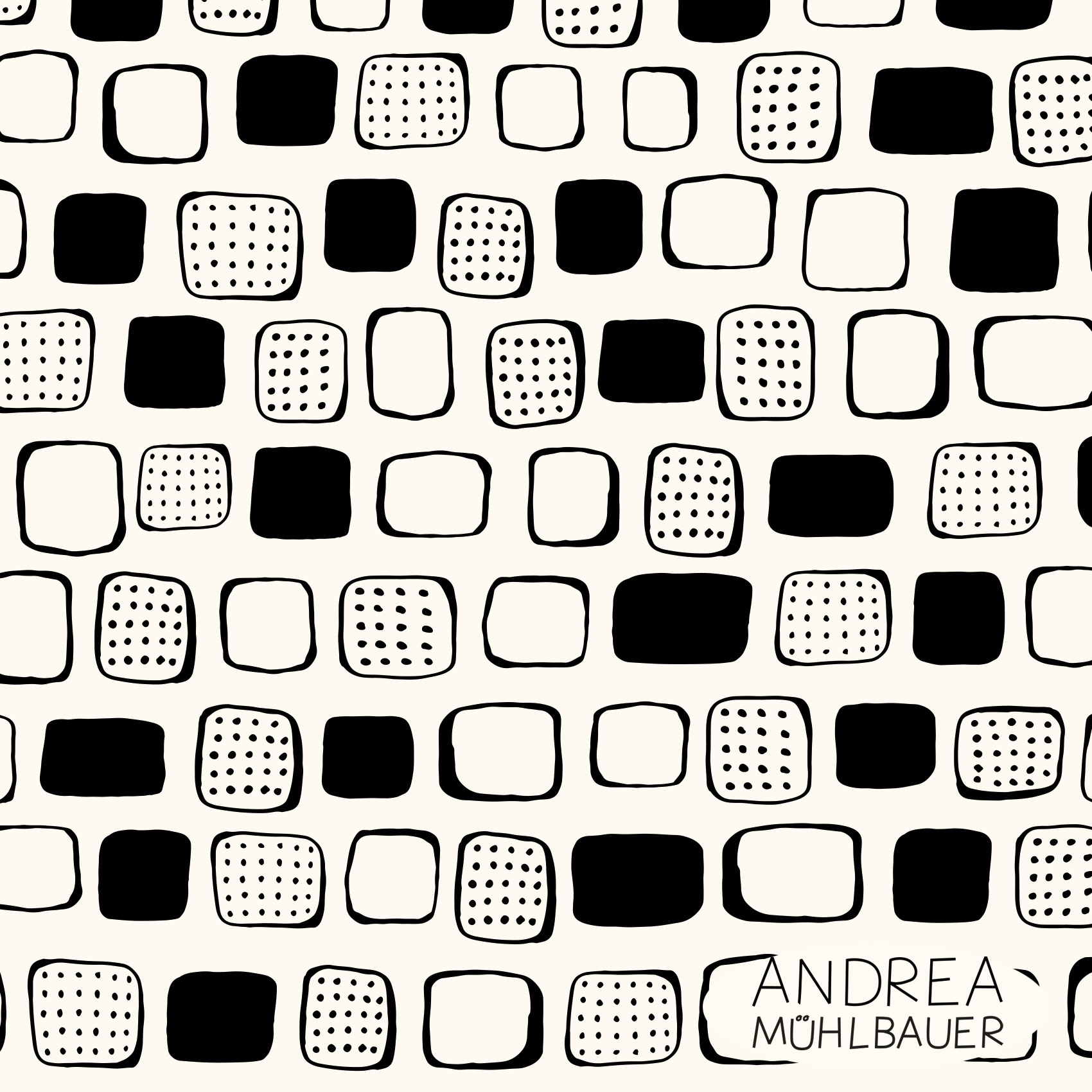 Bio Fabric - Handdrawn Squares Small B W by Andrea Muehlbauer in black-white