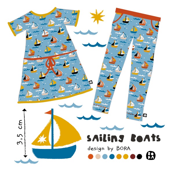Bio Webware Stoff  -  Sailing Boats  - Bora, blau, bunt, Sommer, Maritim, 100% Bio-Baumwolle
