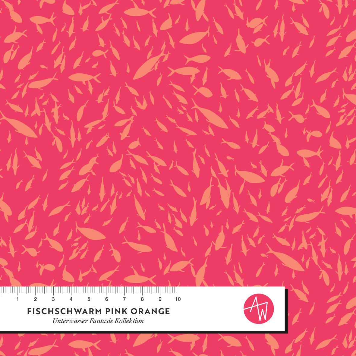 Organic Fabric - Fish Swarm Pink Orange by Alexandra Weise in pink