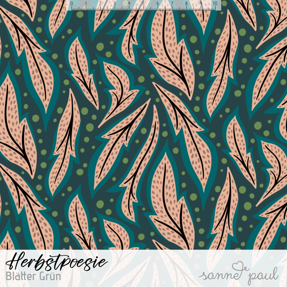 Bio Fabric - Autumn Poetry Leaves Green by Sanne Paul in green