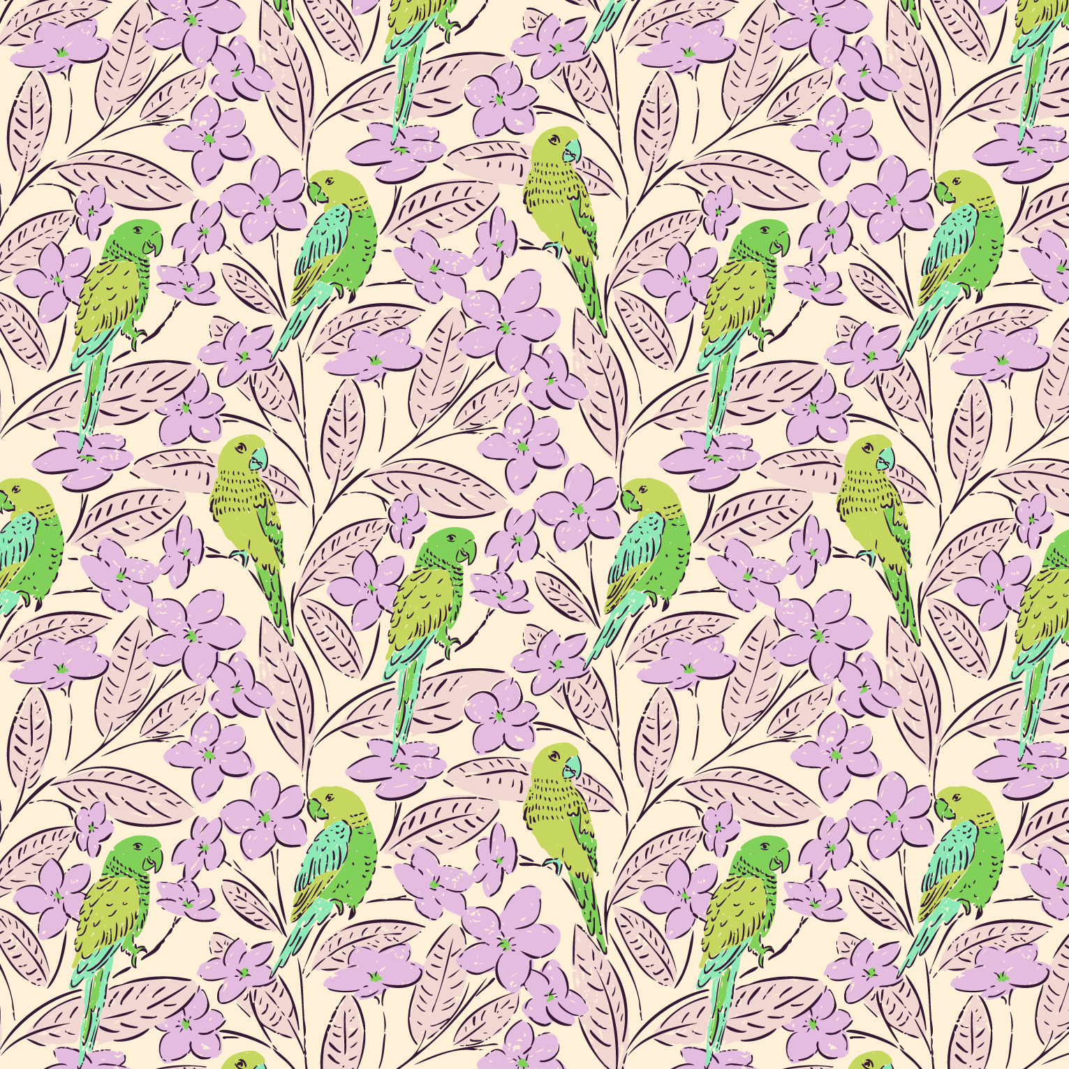 Organic fabric  -  Parrot Paradise
