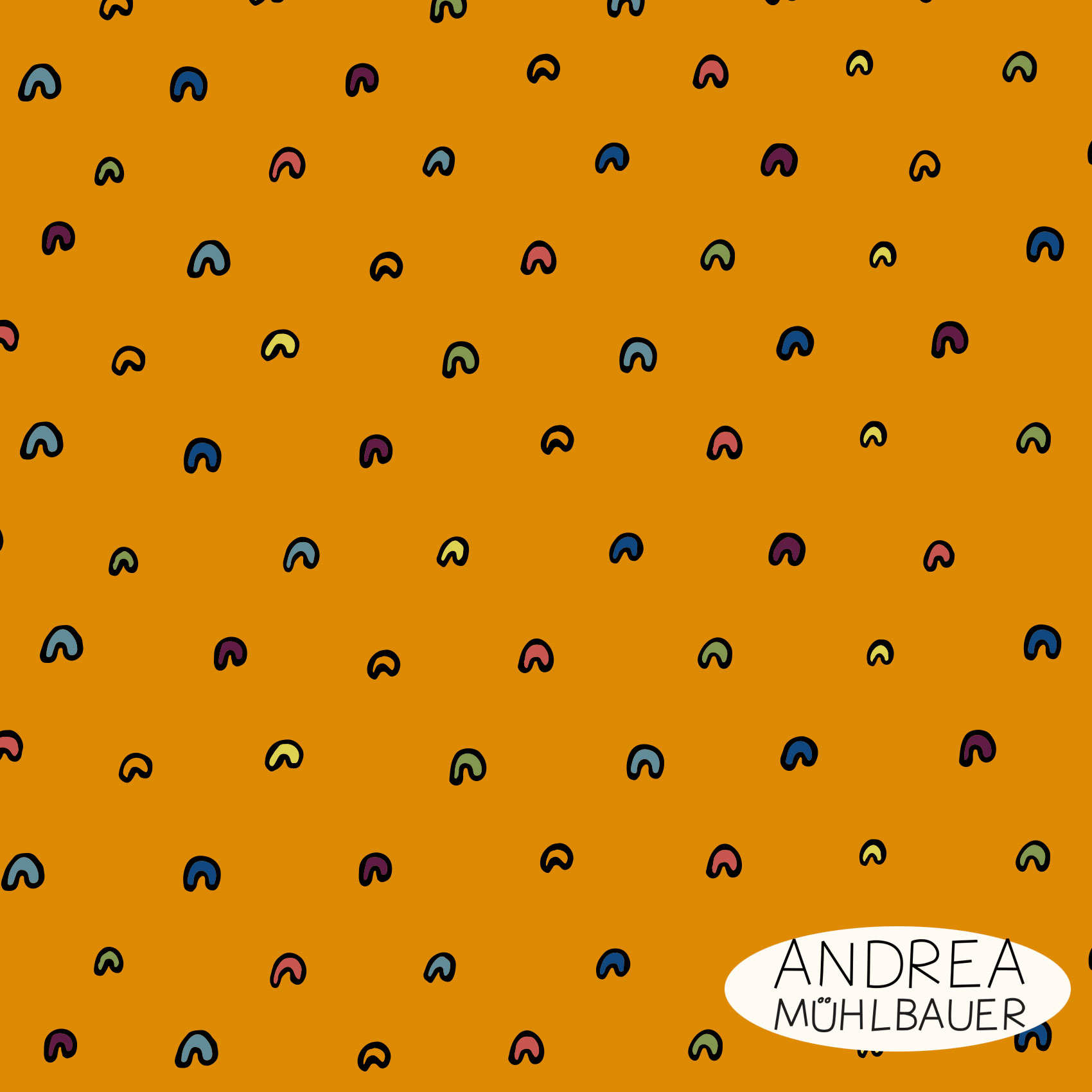 Bio Webware Stoff  -  Little Rainbow  - AndreaMuehlbauer, Fantasy, orange, Regenbogen, 100% Bio-Baumwolle