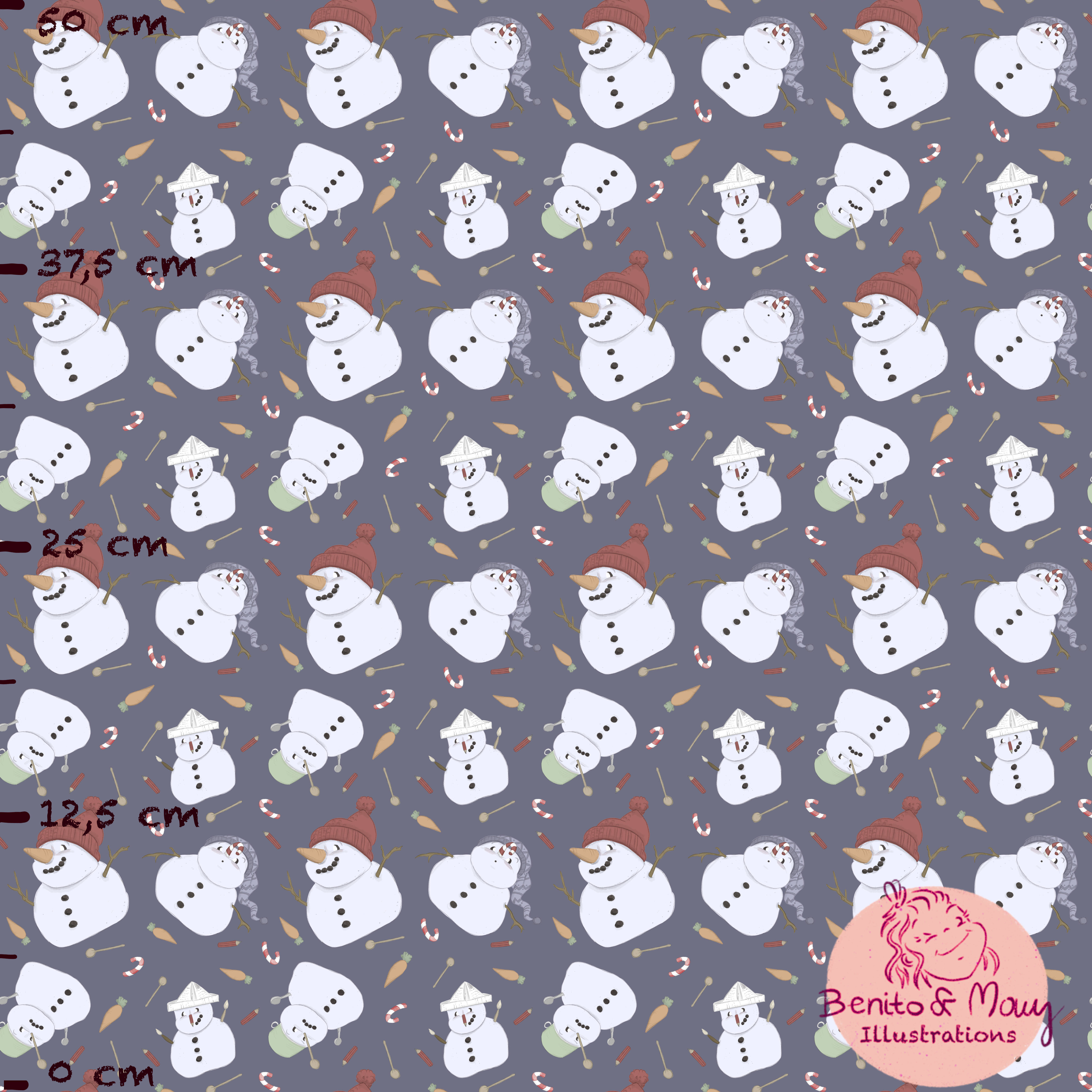Bio Stoff  - Snowman Fashion Klein Dunkelblau - BenitoUndMausIllustration, Winter, blau