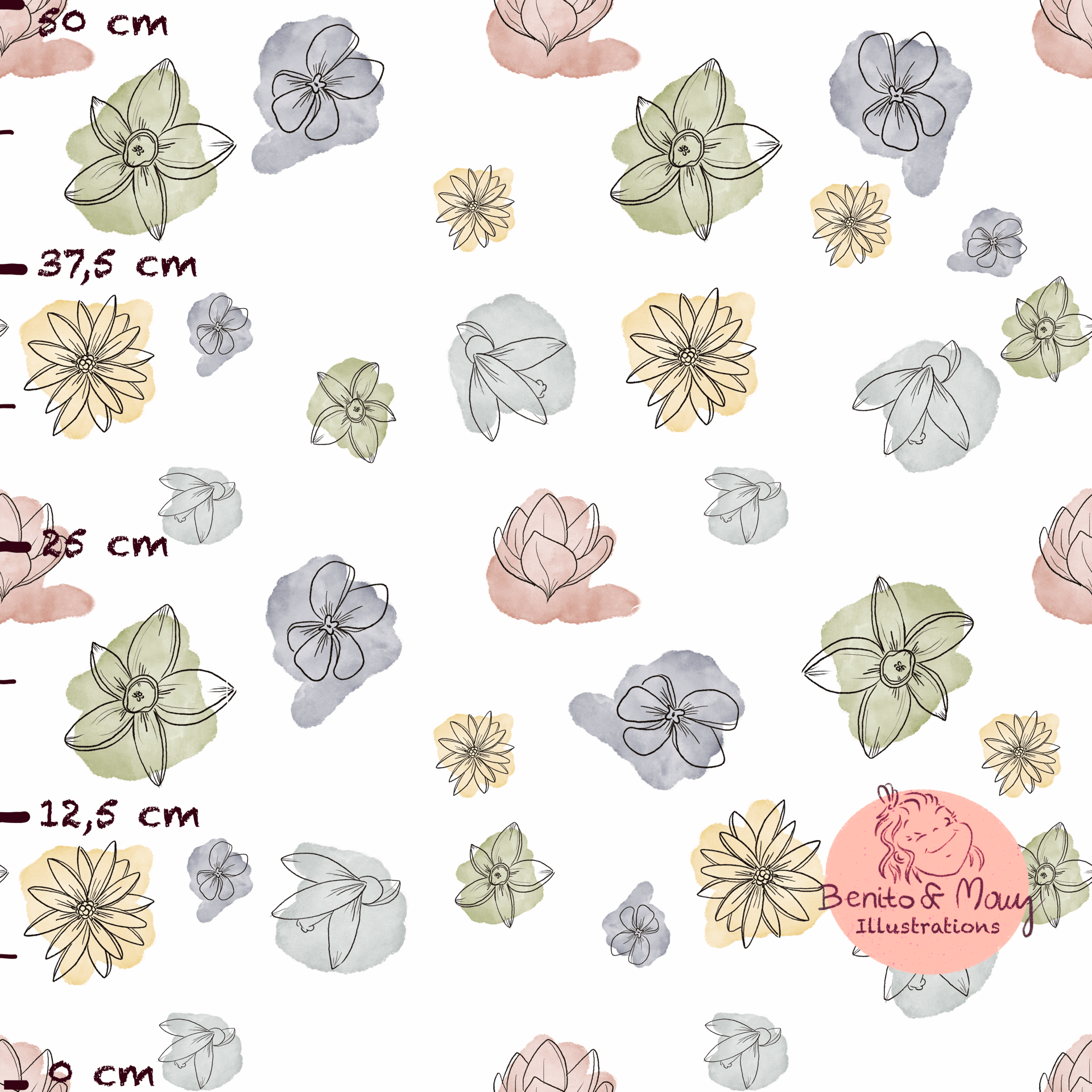 Bio Stoff - Flowers Blop weiß, groß