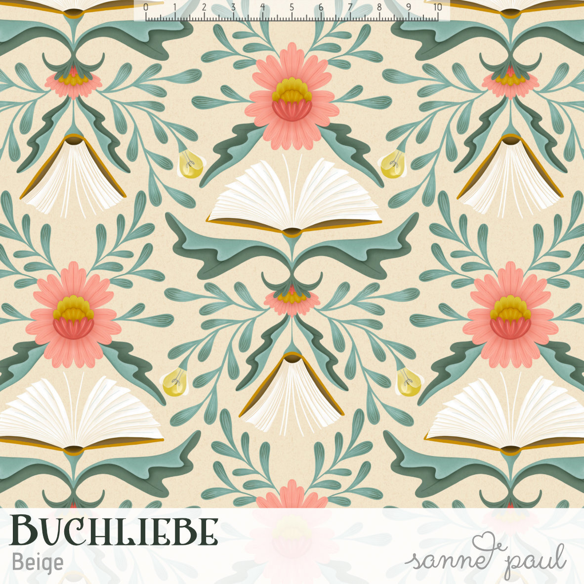 Bio Stoff  - Buchliebe beige - SannePaul, Gegenstände, beige