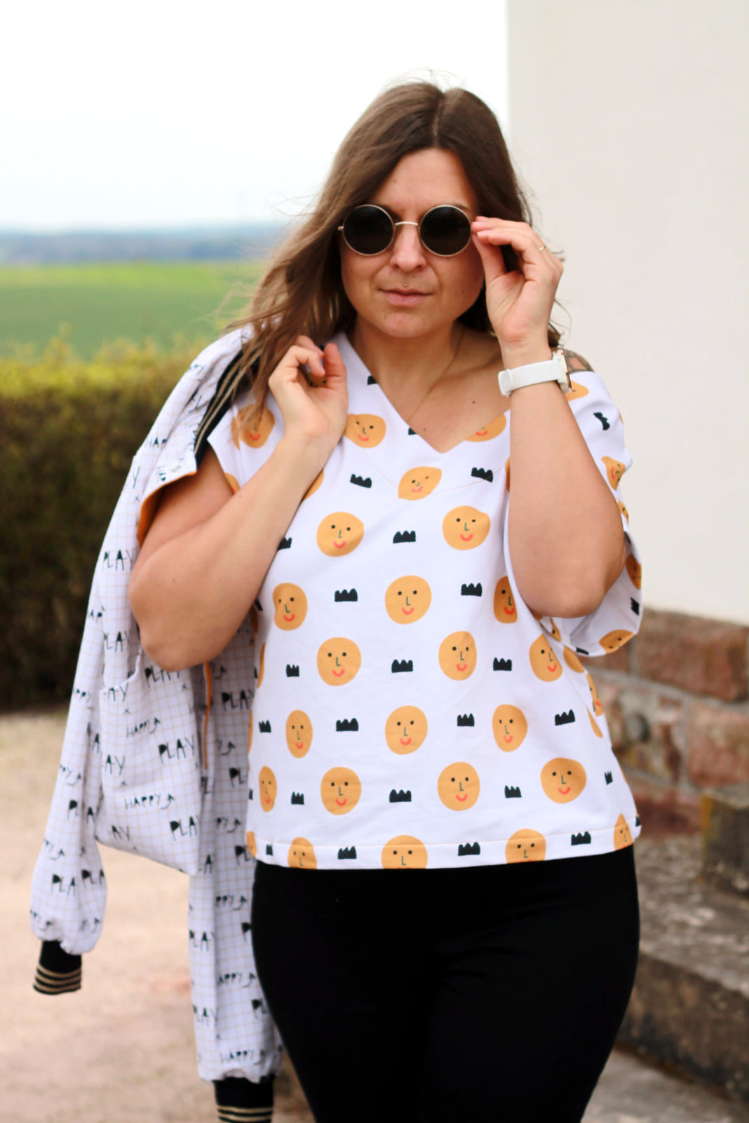 Bio Webware Stoff  -  Happy Smiley  - LilleSelection, Frühling, creme, Sommer, Punkte, gelb, 100% Bio-Baumwolle