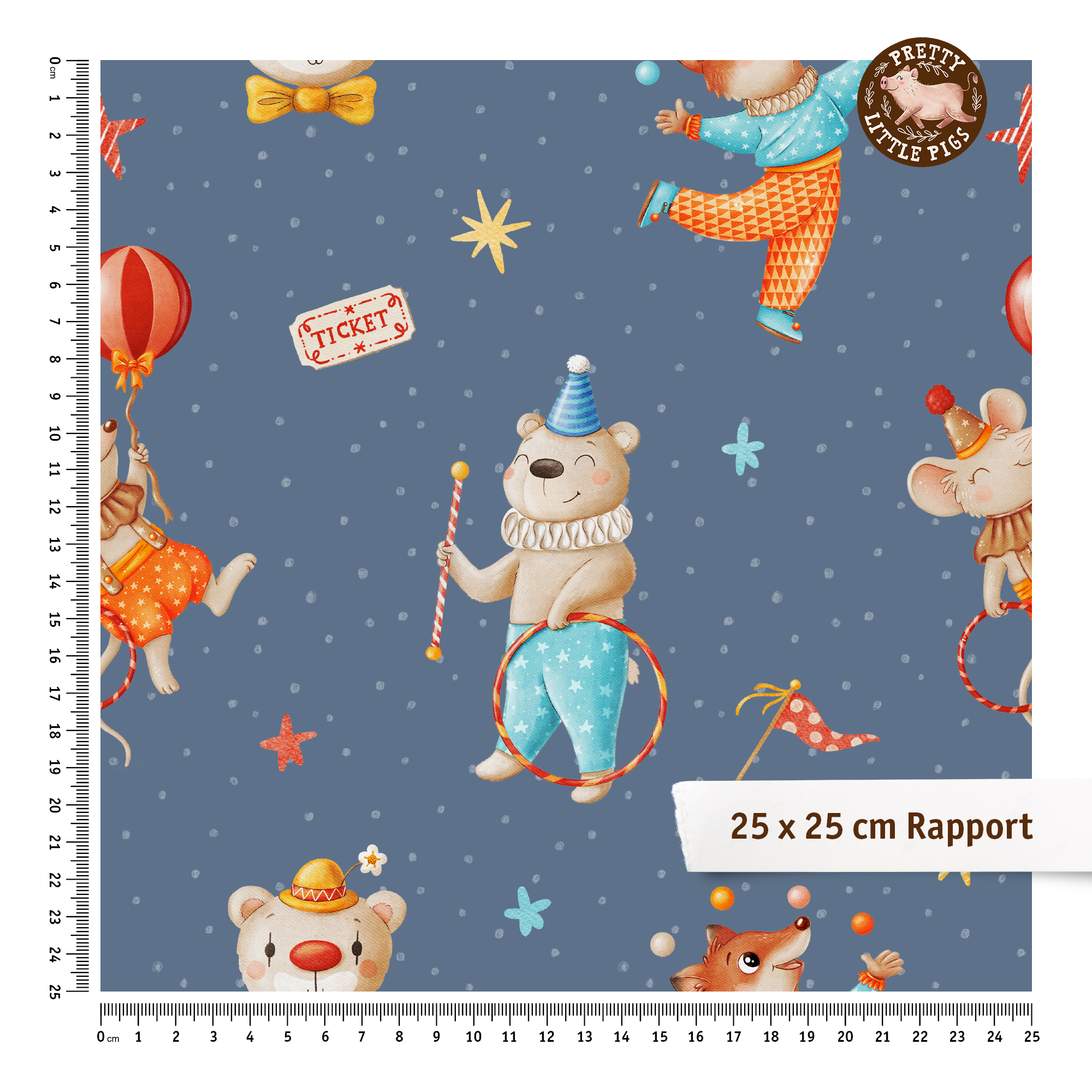 Organic fabric - Vintage Circus Manege blue