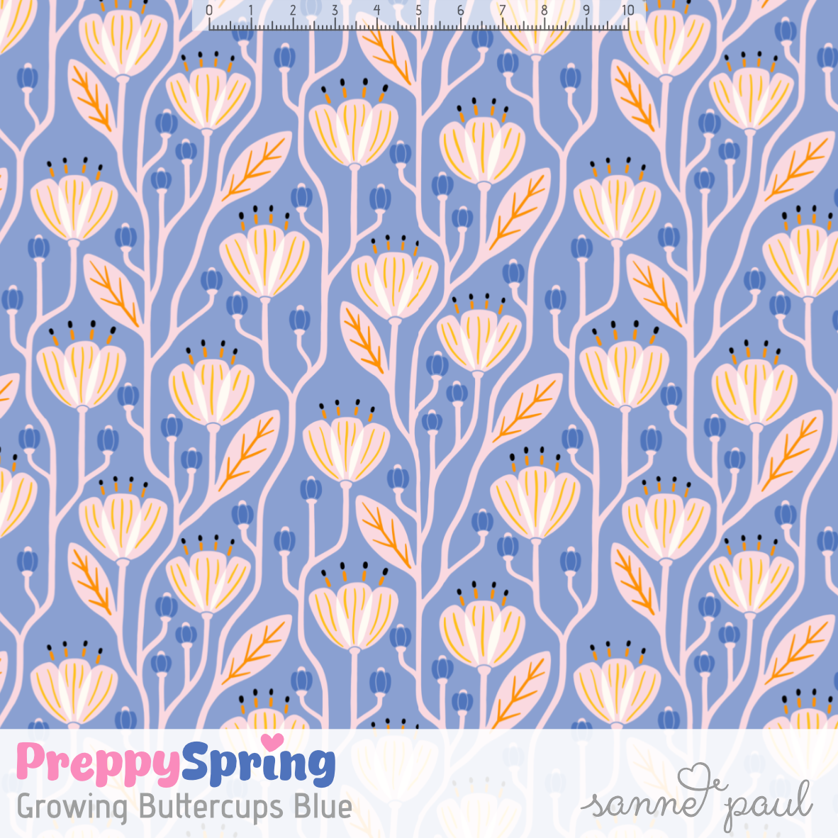 Bio Stoff  - Preppy Spring Growing Buttercups blau