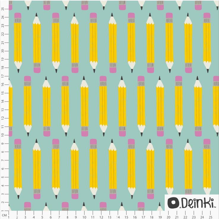 Organic Fabric - Pencils Green by Deinki in green
