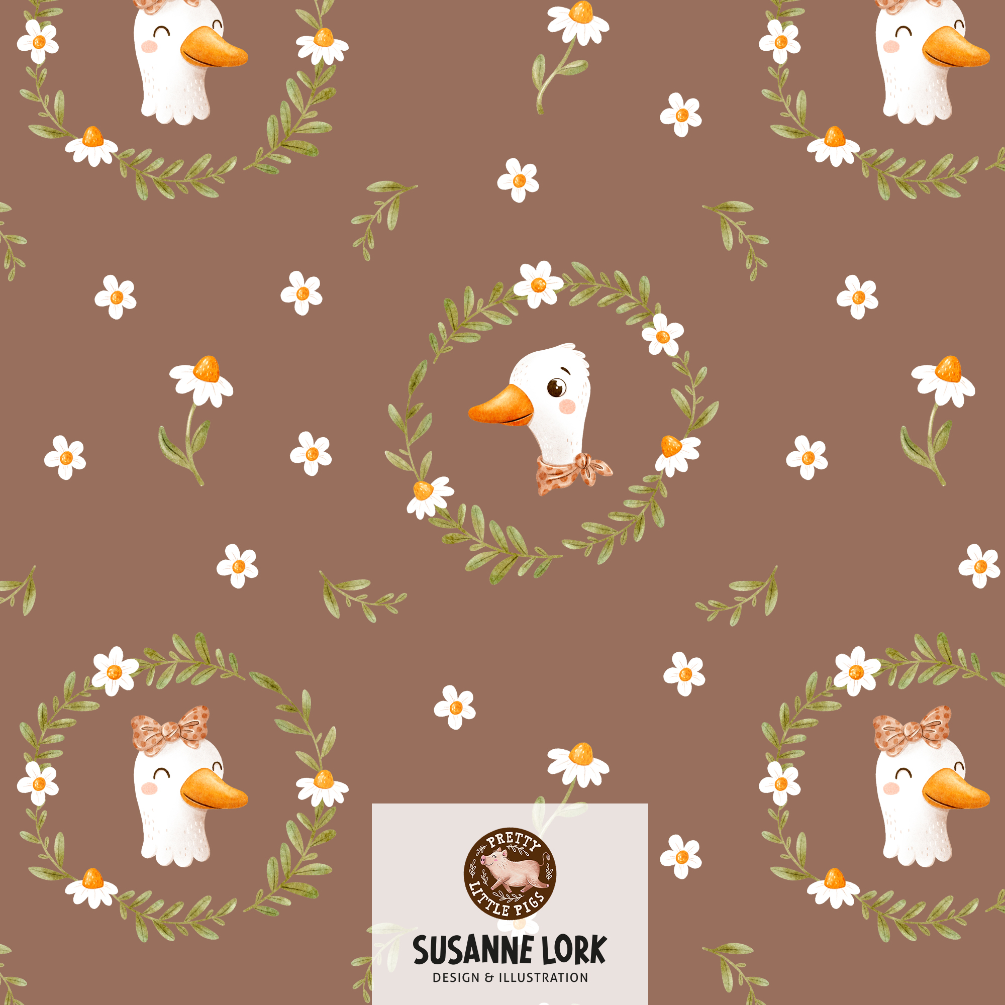 Bio Stoff - Gaenseliebe Vignette Mocha von Pretty Little Pigs in braun