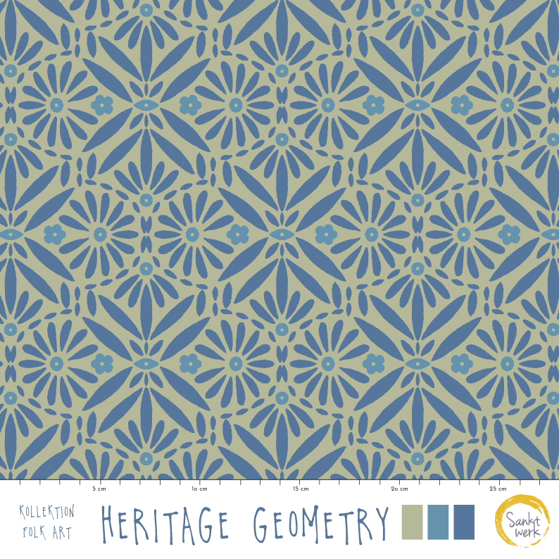 Bio Stoff - Heritage Geometry von Sanktwerk in blau-grün