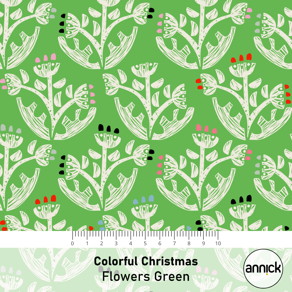 Bio Stoff - Colorful Christmas Flowers Green von Annick