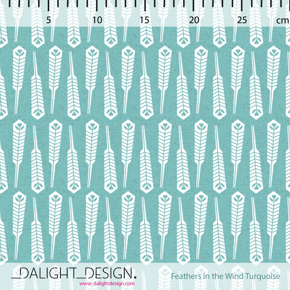 Bio Webware Stoff  -  Feathers in the Wind Turquoise  - DalightDesign, türkis, Sport, 100% Bio-Baumwolle