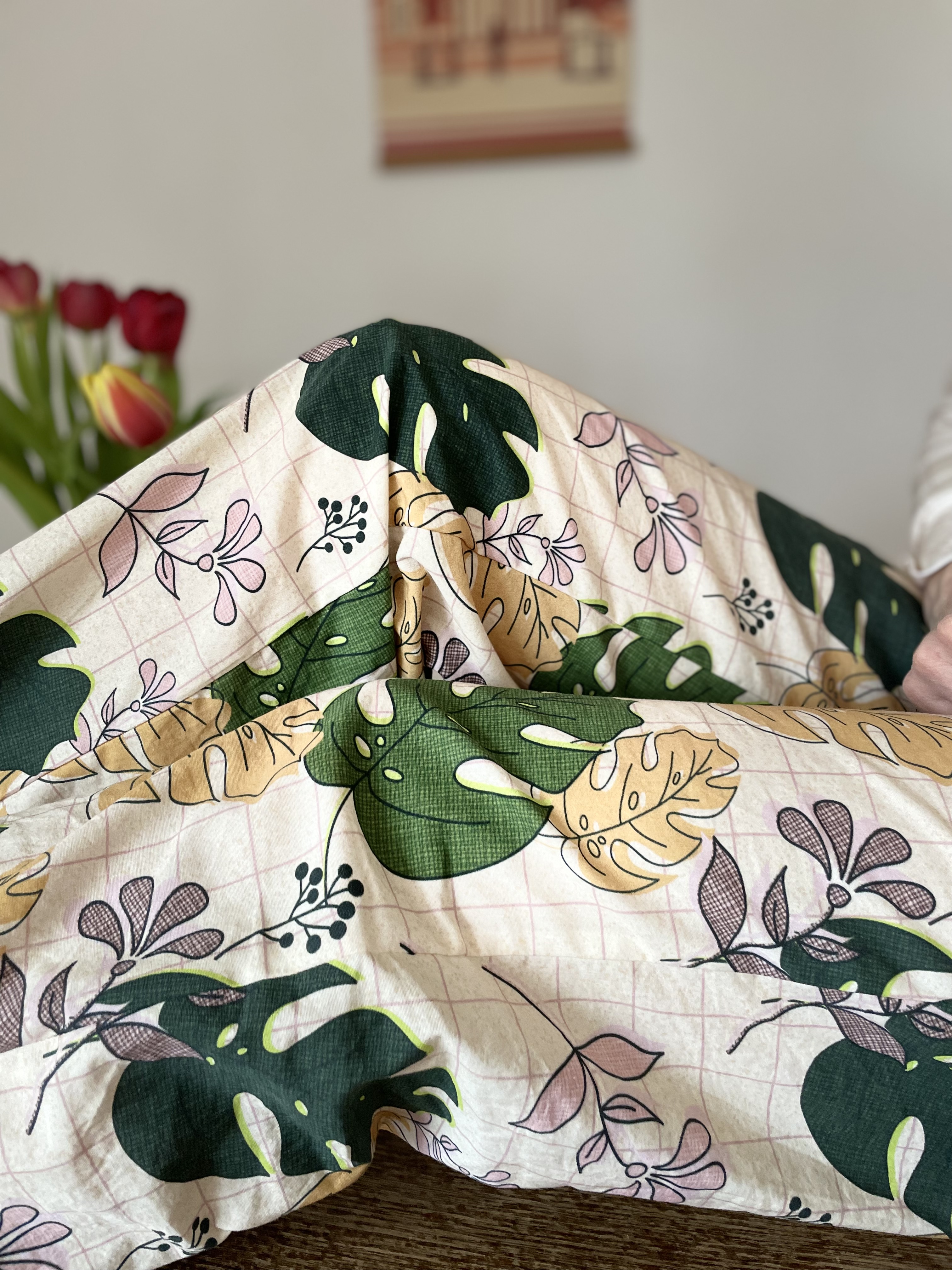 Bio Stoff  -  Nerdy Monstera Garden kariert, beige