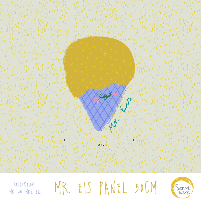 Bio Stoff  -  50 cm Panel Mr. Eis  - Sanktwerk, Essen, Sommer, beige