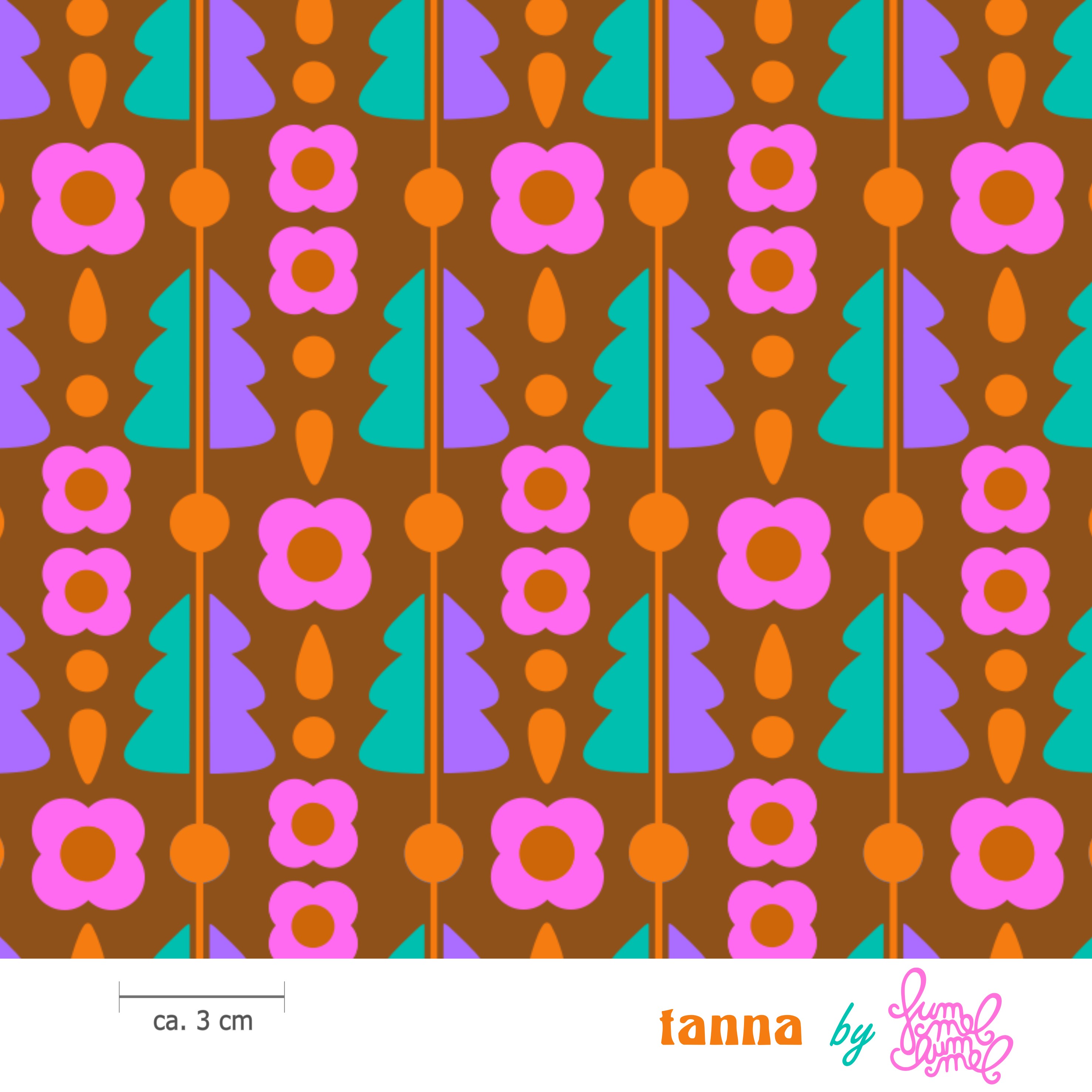 Bio Webware Stoff  - Tanna Toffee - Fummelhummel, Bäume, Weihnachten, braun, 100% Bio-Baumwolle