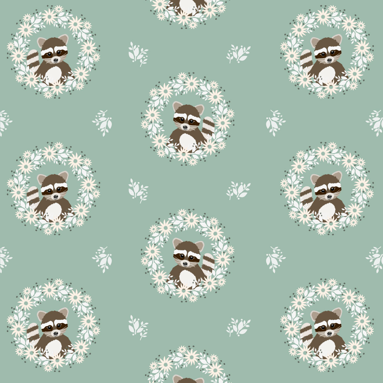 Bio Webware Stoff - Waschbär Rocco Topaz - EviRoiderDesign, Tiere, grün, 100% Bio-Baumwolle Bio Webware Stoff - Waschbär Rocco Topaz - EviRoiderDesign, Tiere, grün, 100% Bio-Baumwolle