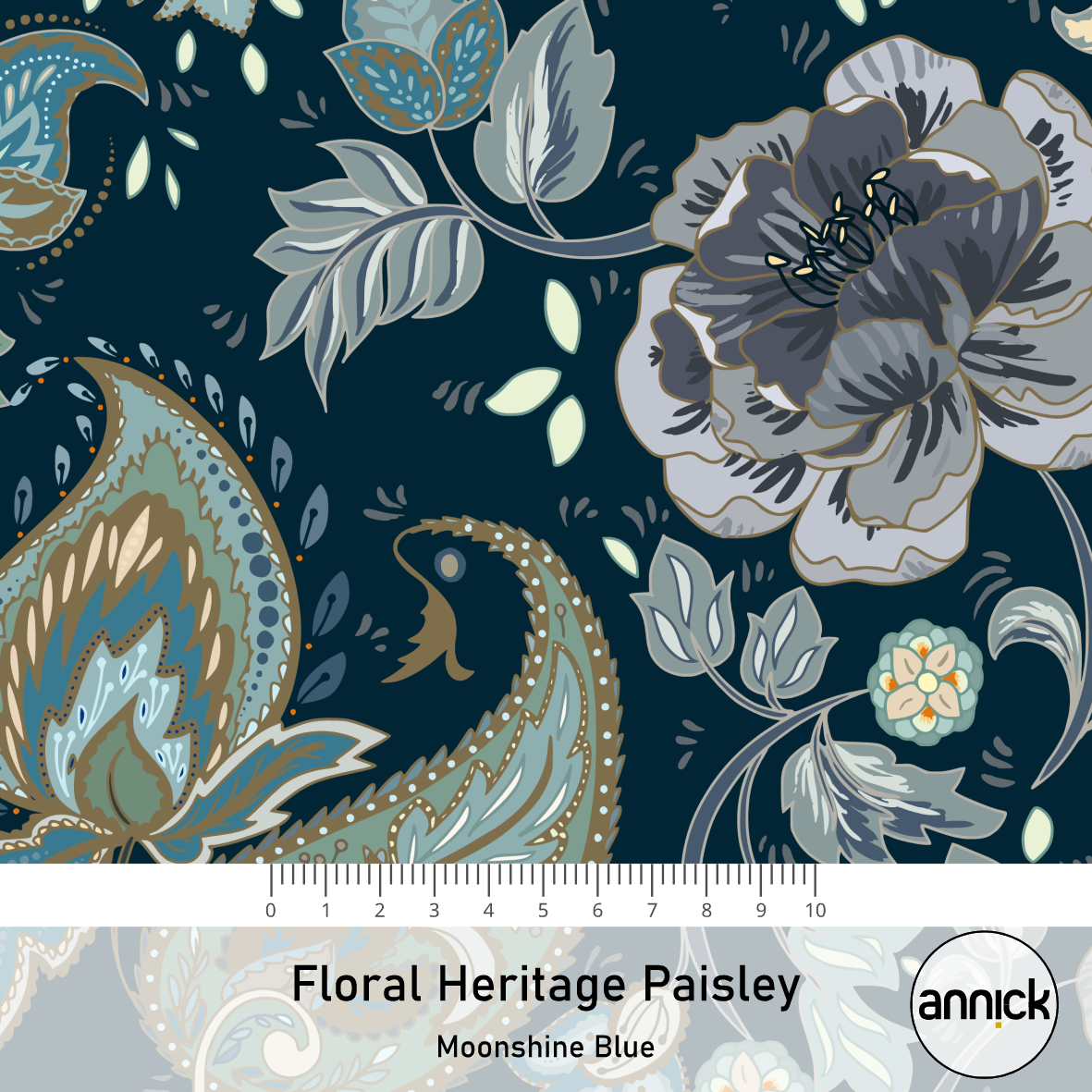 Bio Fabric - Floral Heritage Paisley Moonshine Blue by Annick in blue