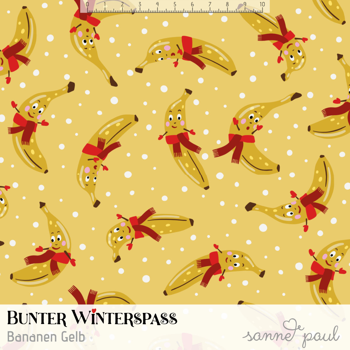 Bio Stoff  - Bunter Winterspaß Bananen gelb