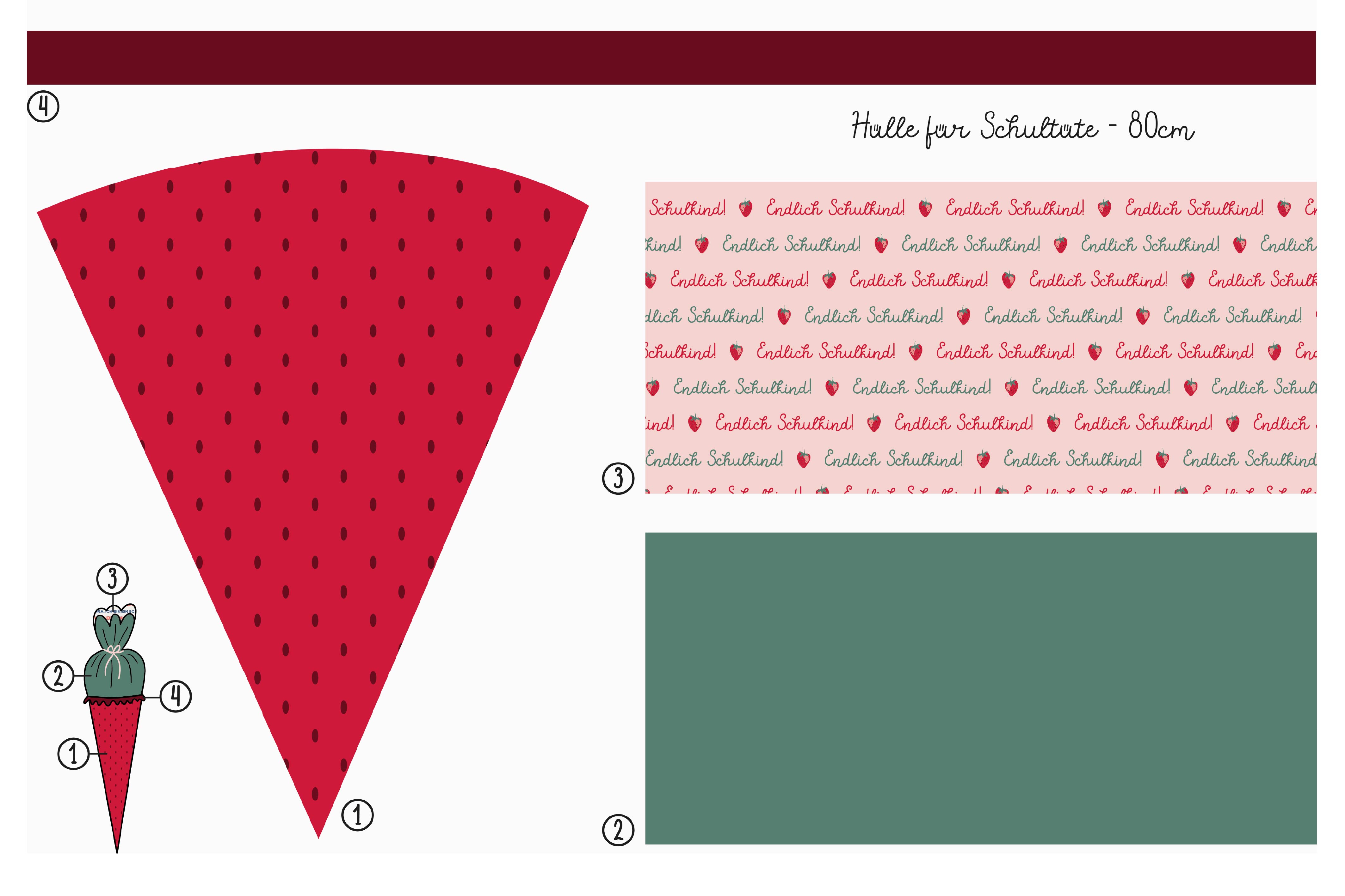 Bio Fabric - School Cone Strawberry Panel by Deinki in red Bio Fabric - School Cone Strawberry Panel by Deinki in red