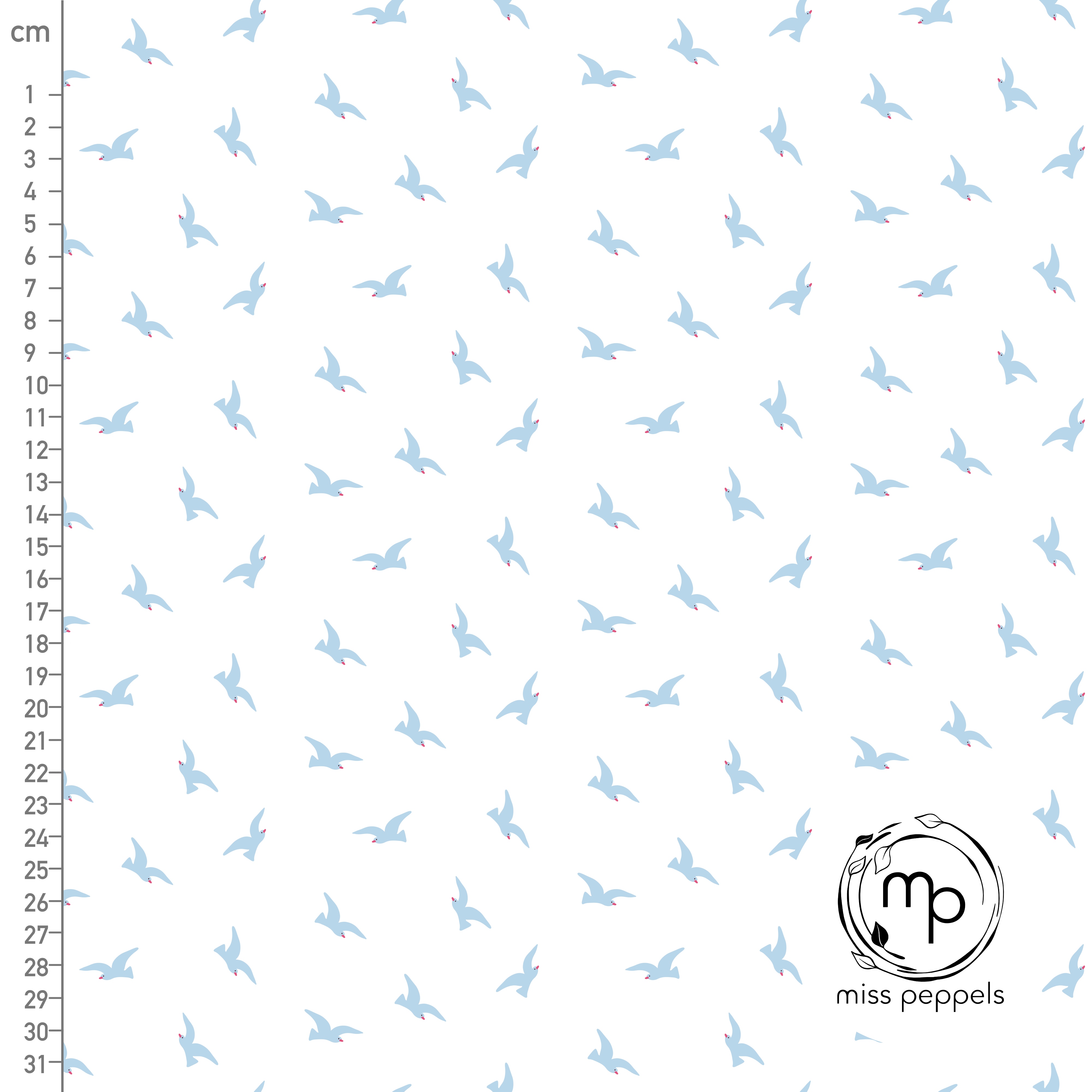 Bio Summersweat Stoff  - Vögel Weiss - misspeppels, weiss, Maritim, Tiere  Breite 150 cm