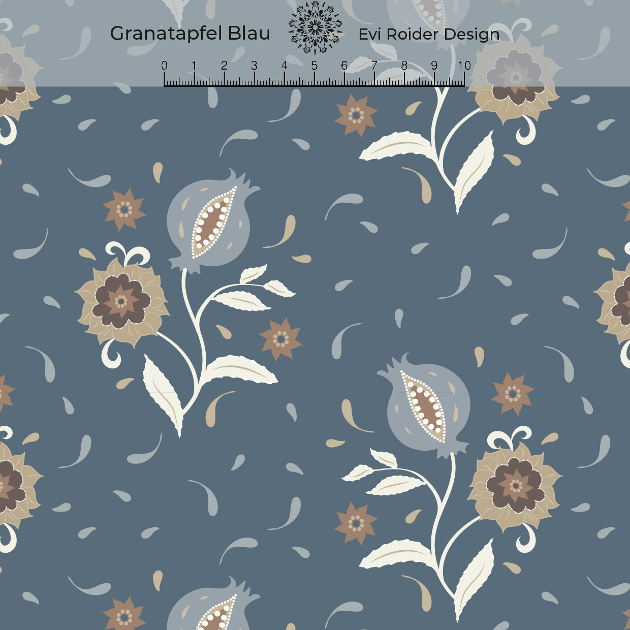Bio Stoff  - Granatapfel Blau - EviRoider, blau, Floral & Blumen, Paisley