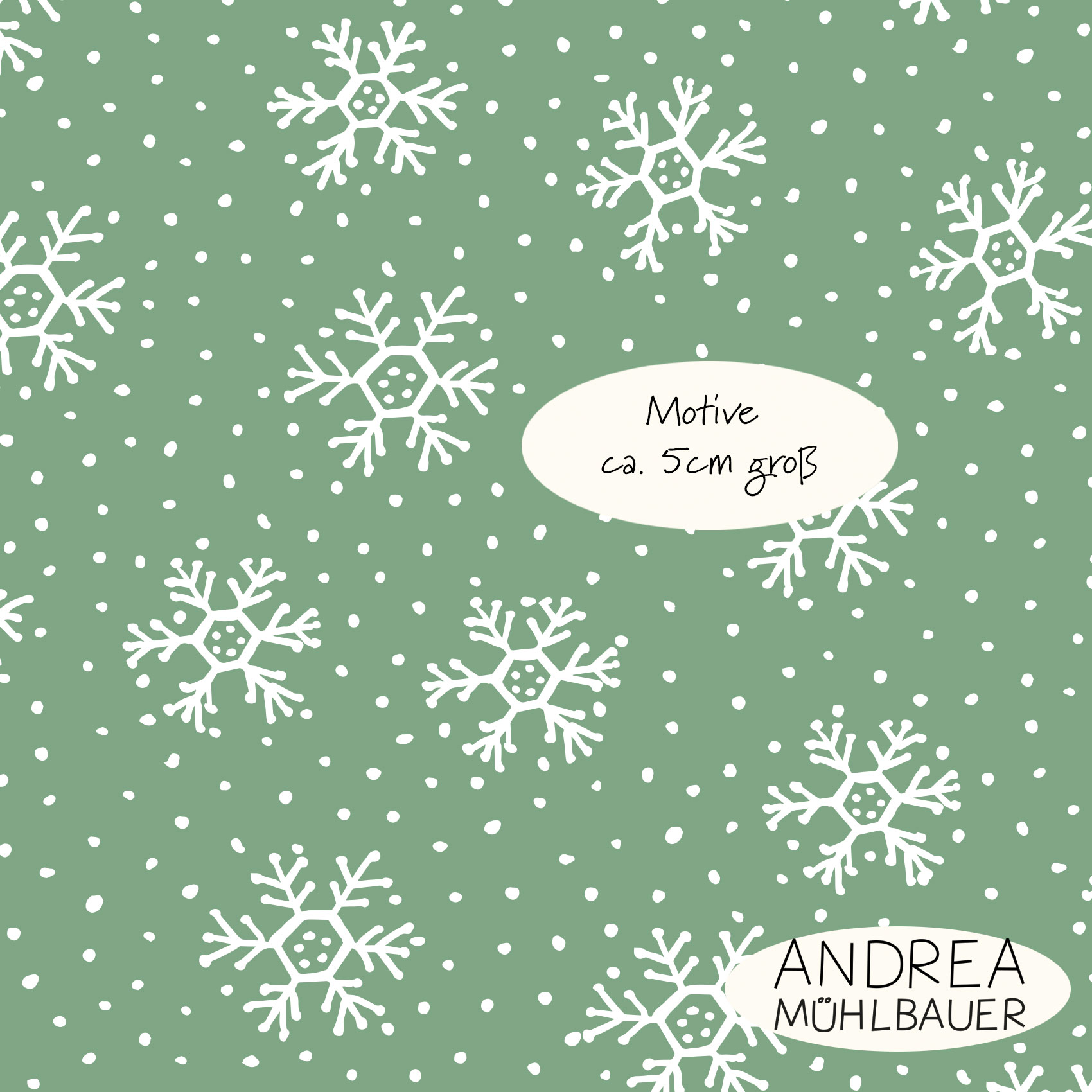 Bio Webware Stoff  - Winterflocken Sage Green - AndreaMuehlbauer, Winter, grün, 100% Bio-Baumwolle