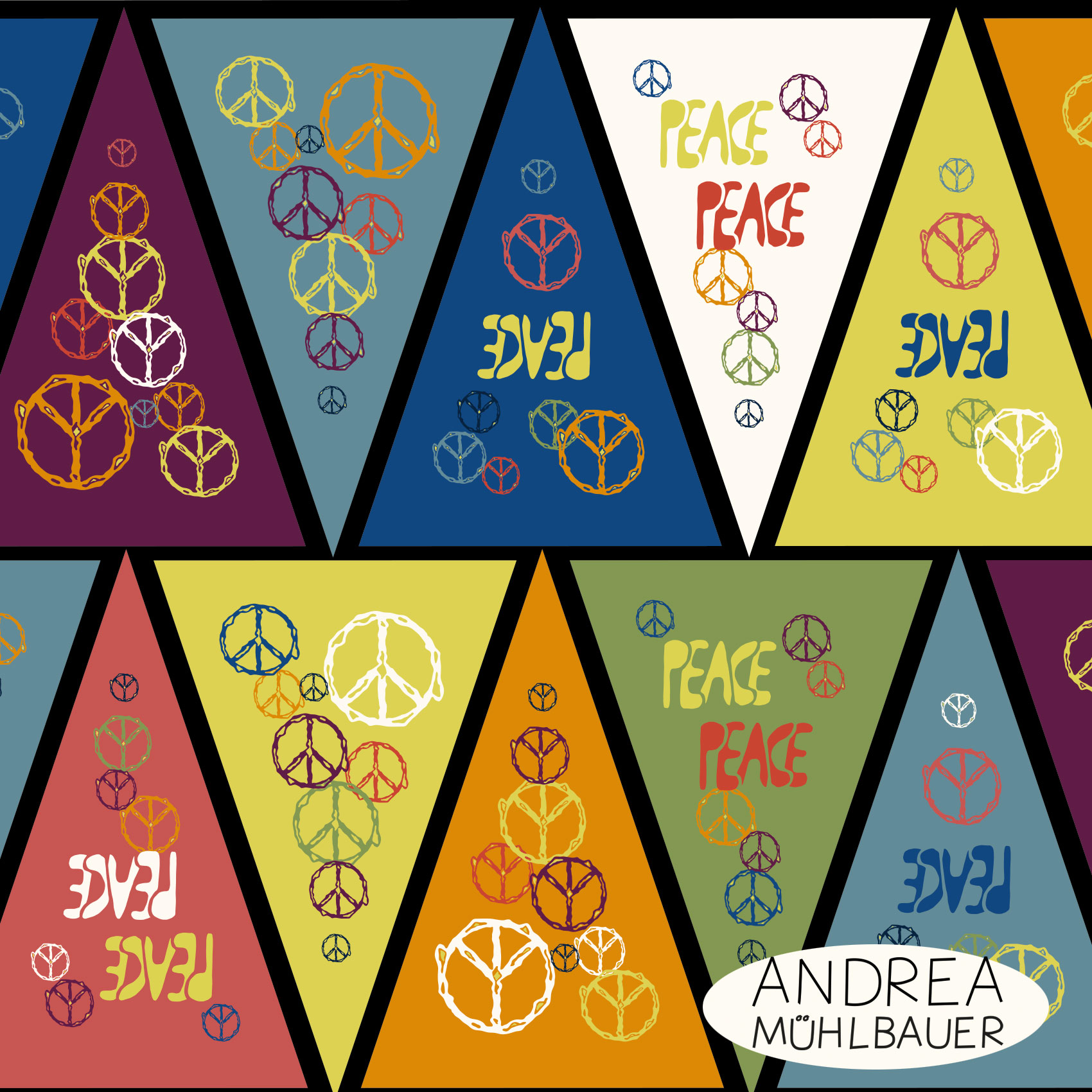 Bio Stoff - 50 cm Panel Peace Party Wimpel von Andrea Muehlbauer in bunt Bio Stoff - 50 cm Panel Peace Party Wimpel von Andrea Muehlbauer in bunt