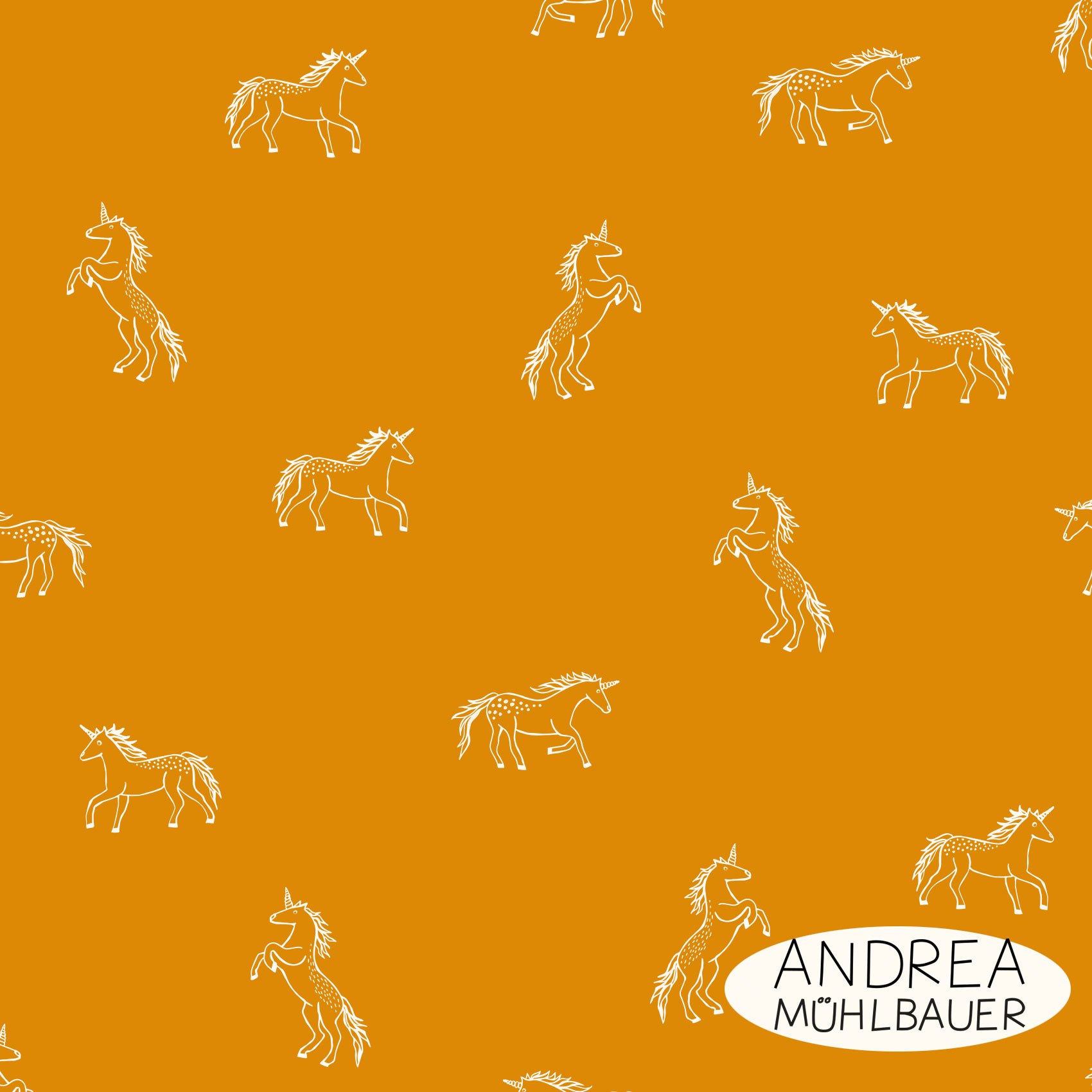 Bio Webware Stoff  -  Einhörner Outlines  - AndreaMuehlbauer, Tiere, blau, Fantasy, 100% Bio-Baumwolle