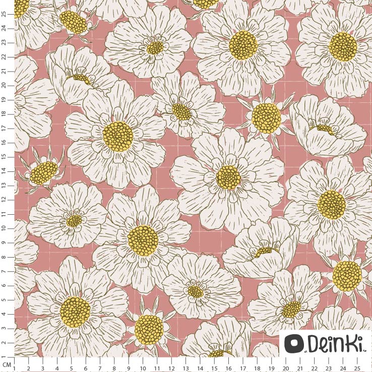 Bio Stoff  - Taubenskabiose Altrosa - Deinki, rosa, Floral & Blumen