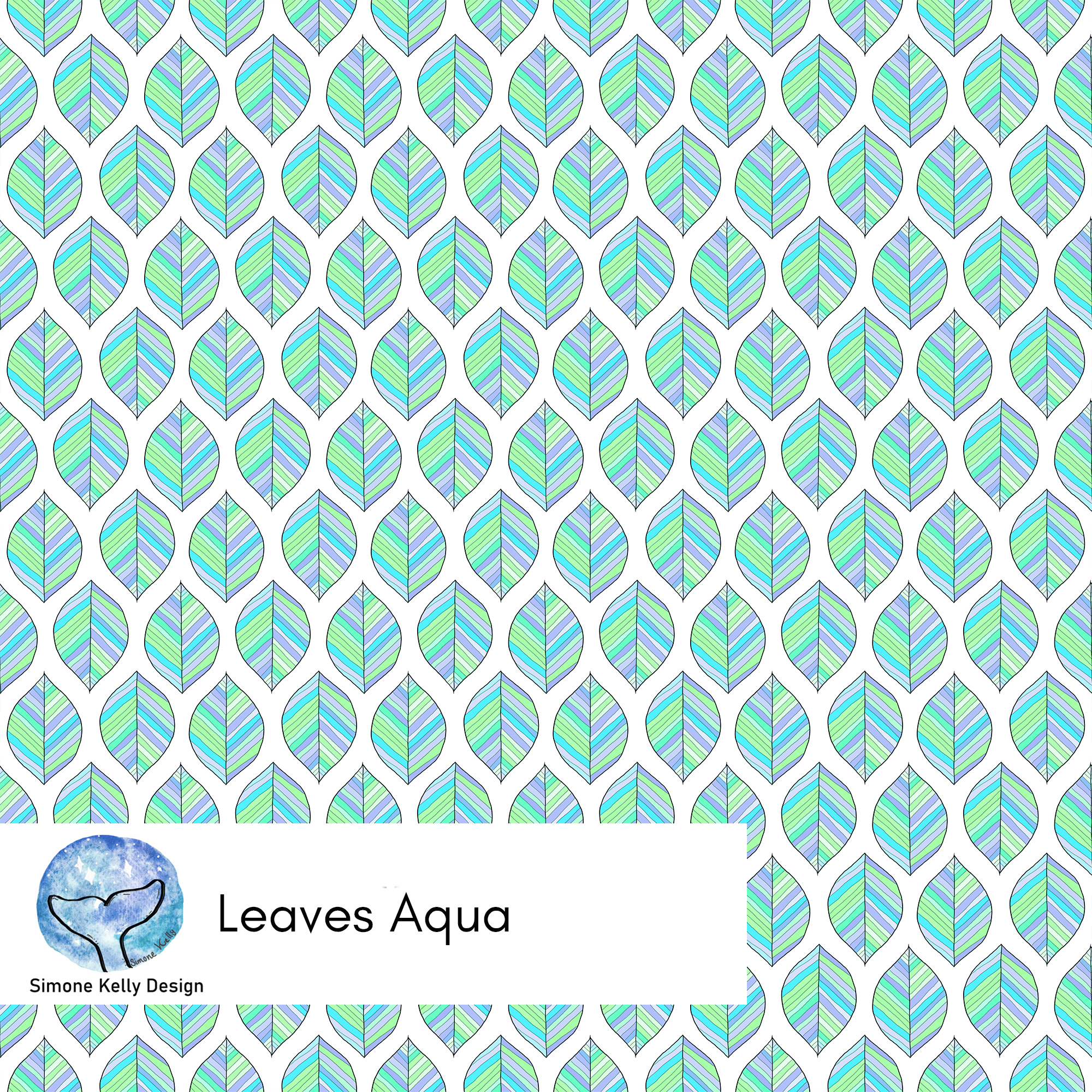 Bio Stoff - Leaves Aqua von Simone Kelly in blau